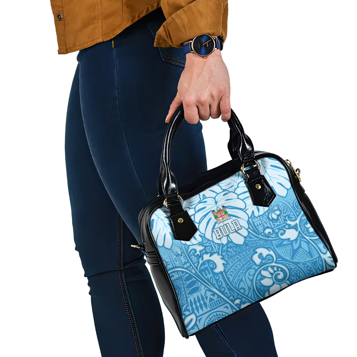 Fiji Spring Break Shoulder Handbag Fijian Tapa Pattern Blue LT05 - Polynesian Pride