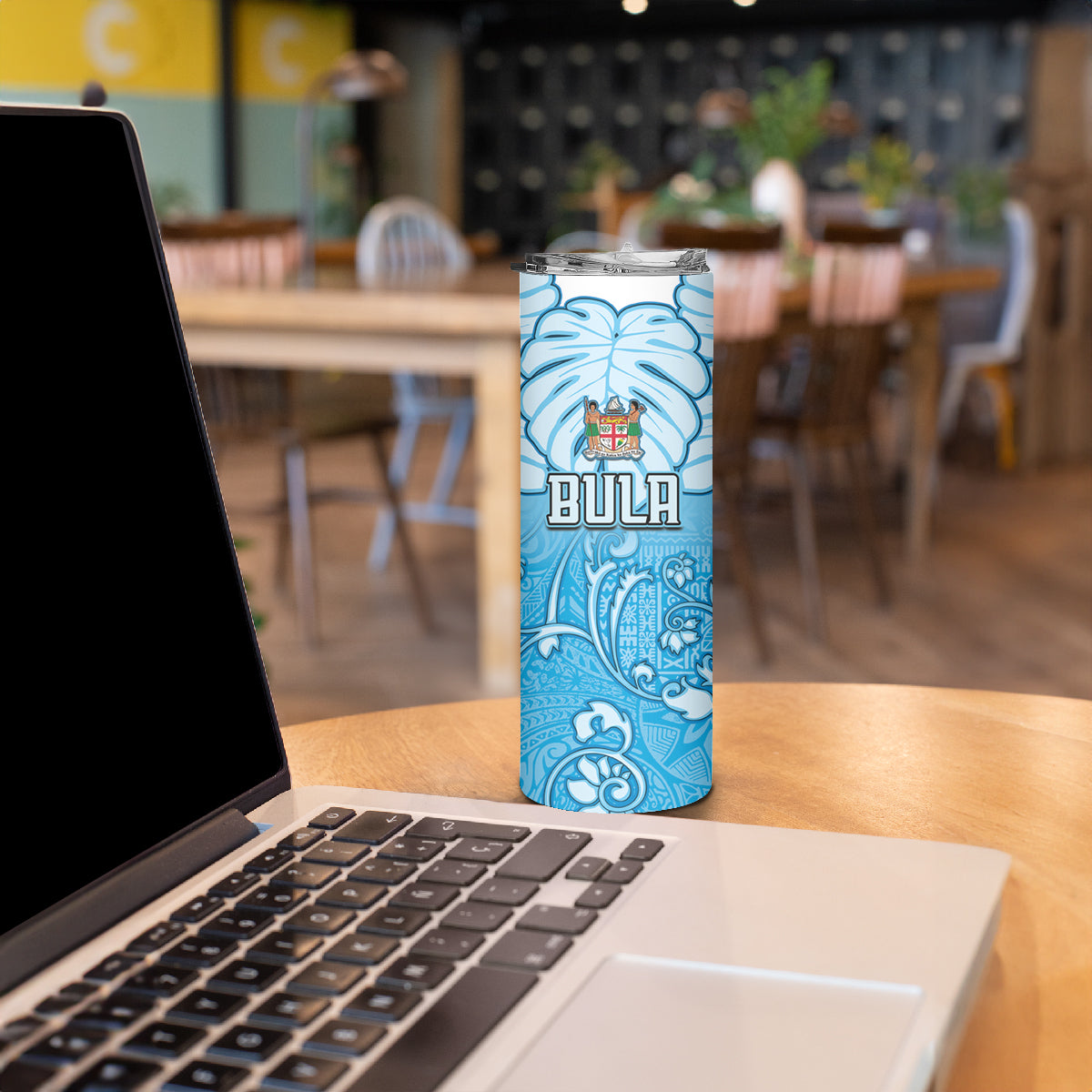 Personalized Fiji Spring Break Skinny Tumbler Fijian Tapa Pattern Blue