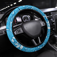 Fiji Spring Break Steering Wheel Cover Fijian Tapa Pattern Blue