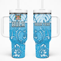 Personalized Fiji Spring Break Tumbler With Handle Fijian Tapa Pattern Blue LT05 One Size: 40 oz Blue - Polynesian Pride