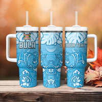 Personalized Fiji Spring Break Tumbler With Handle Fijian Tapa Pattern Blue LT05 - Polynesian Pride