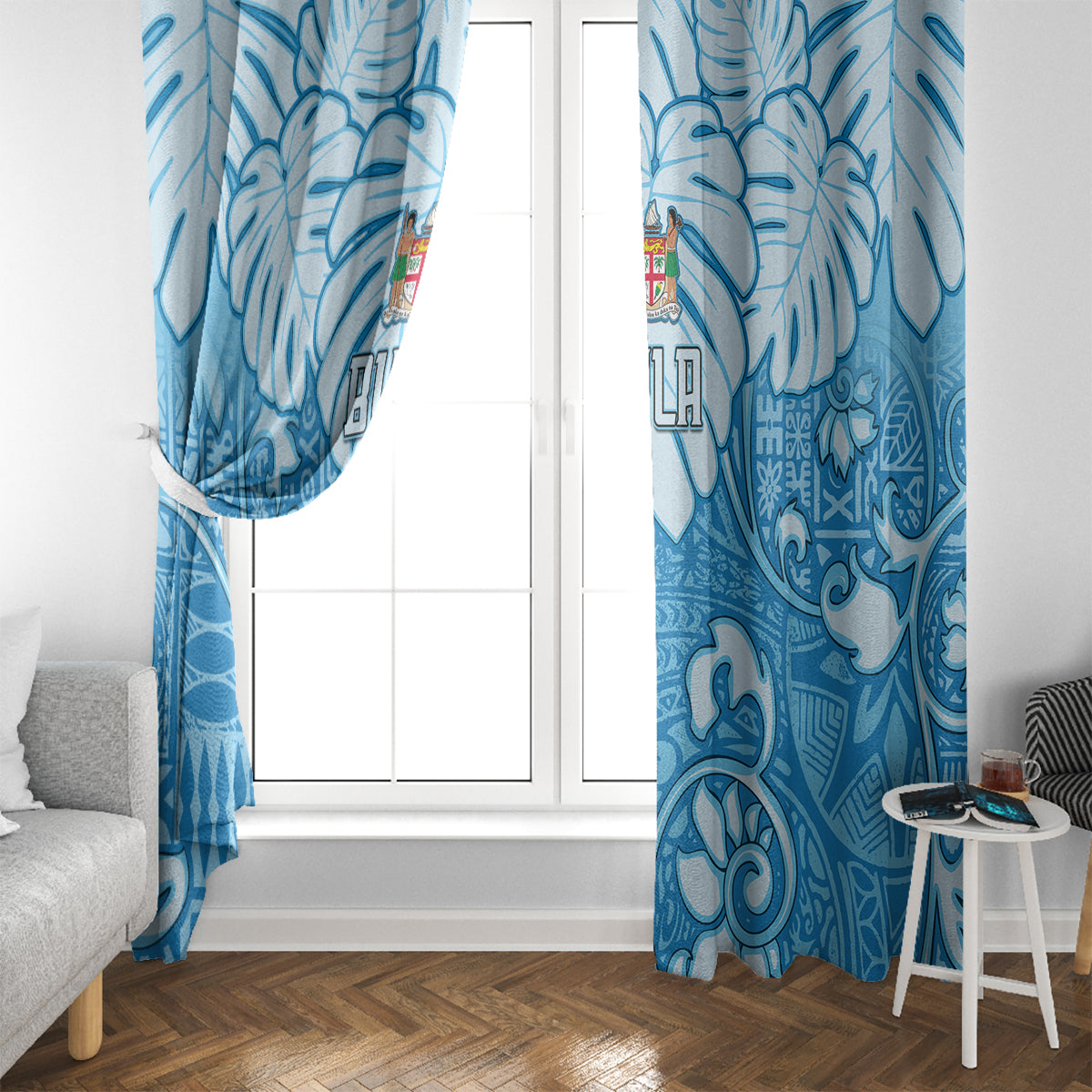 Fiji Spring Break Window Curtain Fijian Tapa Pattern Blue LT05 - Polynesian Pride
