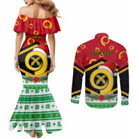 Personalized Vanuatu Christmas Couples Matching Mermaid Dress and Long Sleeve Button Shirts Santa God Yumi LT05 - Polynesian Pride