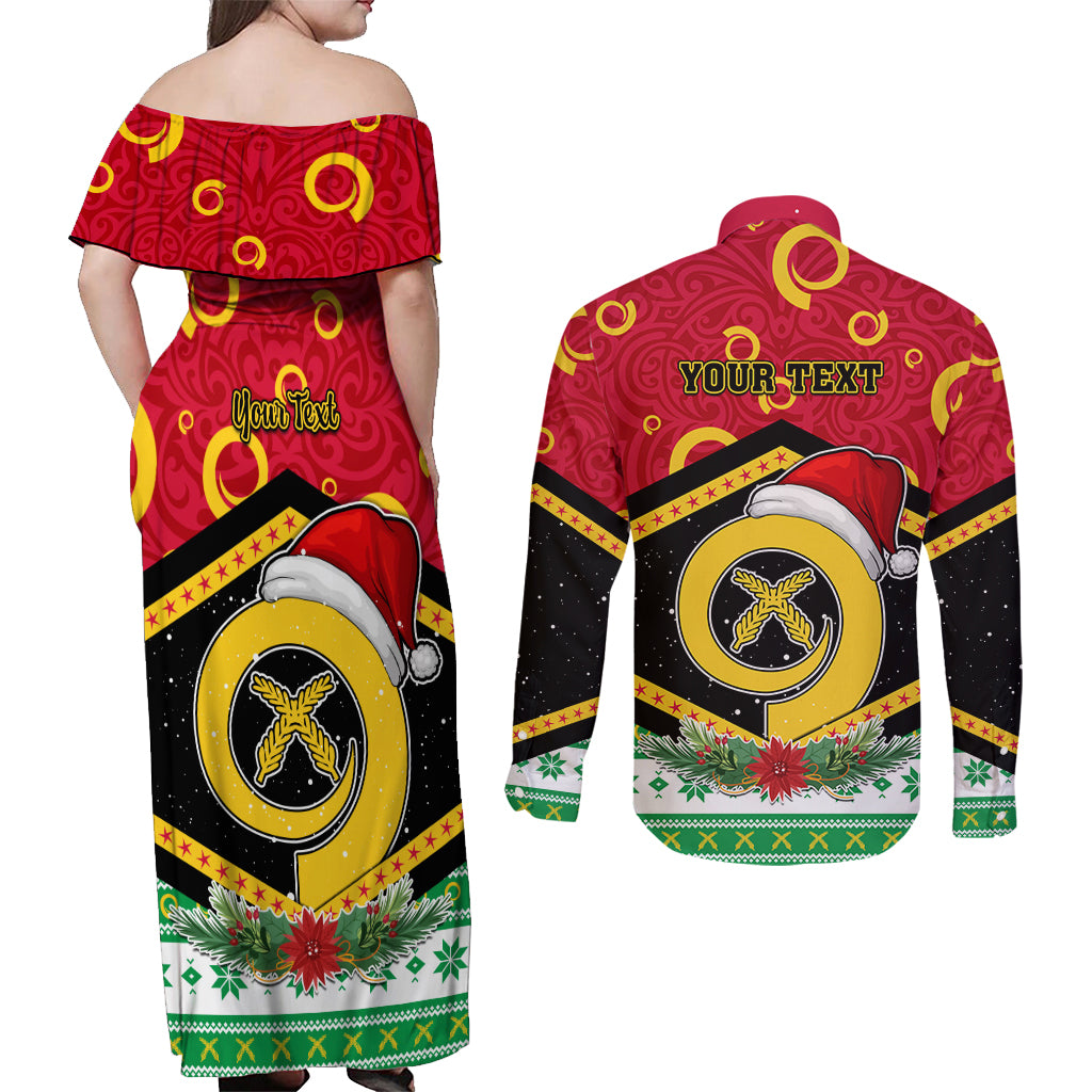 Personalized Vanuatu Christmas Couples Matching Off Shoulder Maxi Dress and Long Sleeve Button Shirts Santa God Yumi LT05 - Polynesian Pride