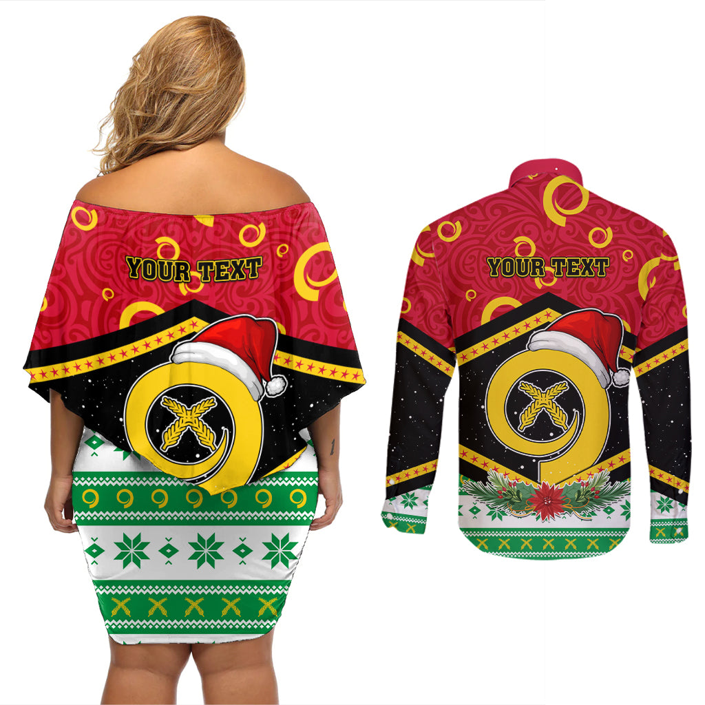 Personalized Vanuatu Christmas Couples Matching Off Shoulder Short Dress and Long Sleeve Button Shirts Santa God Yumi LT05 - Polynesian Pride
