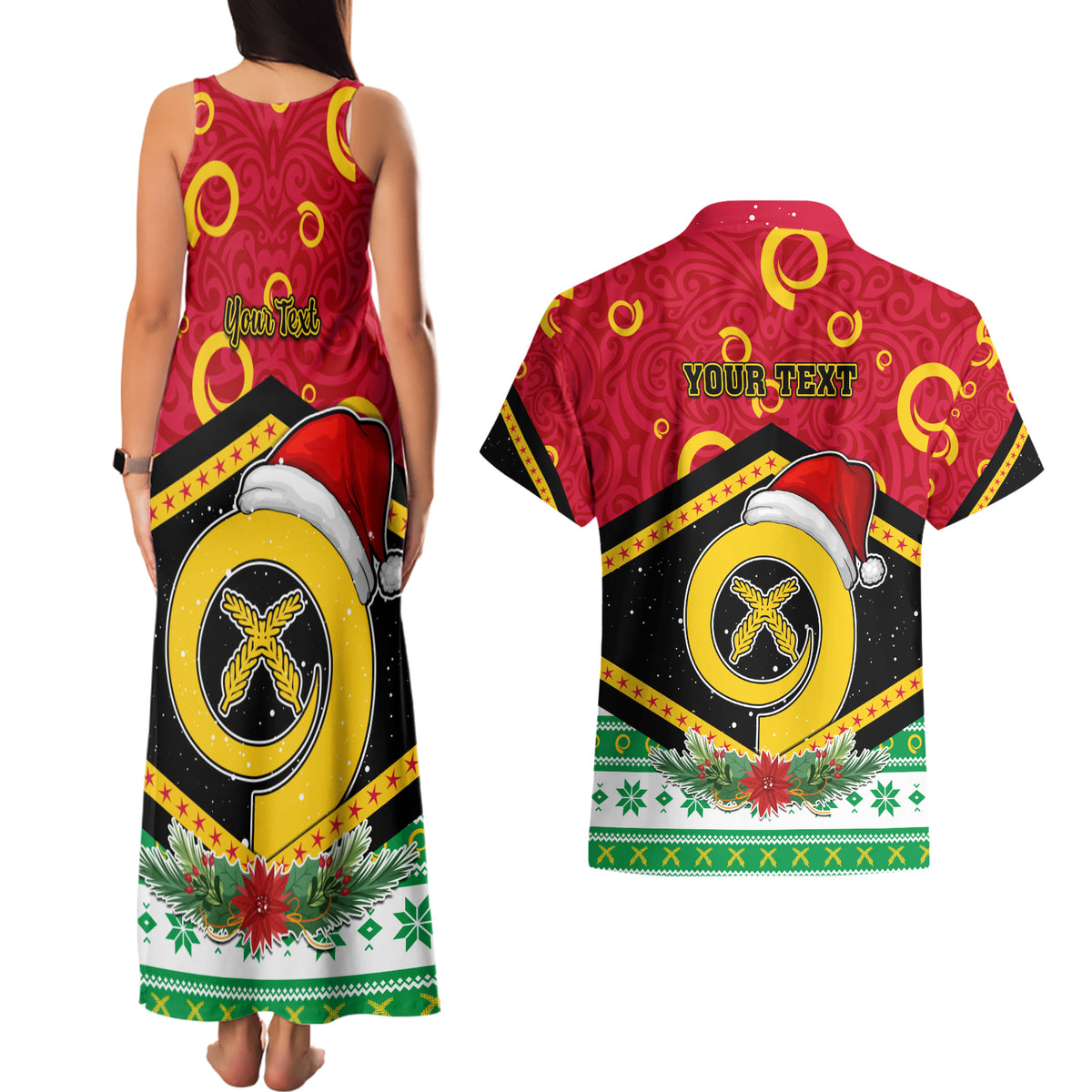 Personalized Vanuatu Christmas Couples Matching Tank Maxi Dress and Hawaiian Shirt Santa God Yumi LT05 - Polynesian Pride