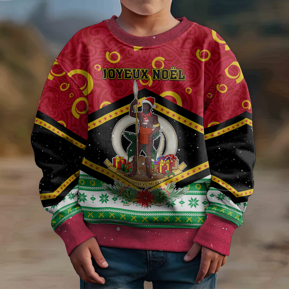 Personalised Vanuatu Christmas Kid Ugly Christmas Sweater Santa God Yumi LT05 - Polynesian Pride