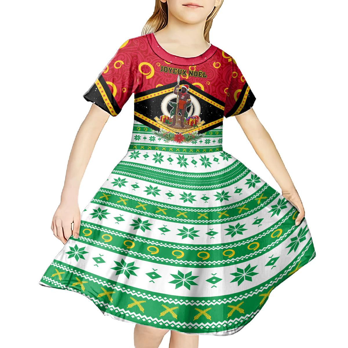 Personalized Vanuatu Christmas Kid Short Sleeve Dress Santa God Yumi LT05 - Polynesian Pride