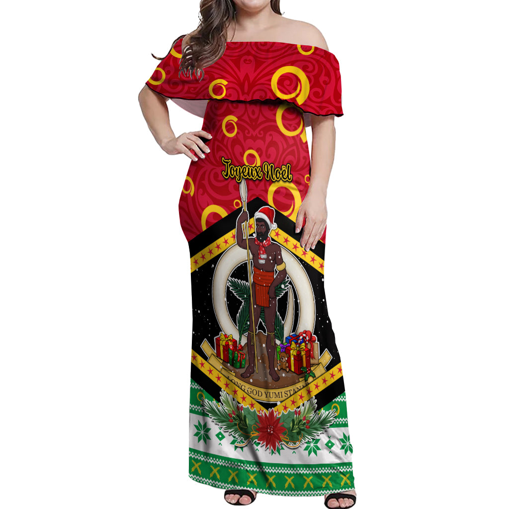 Personalized Vanuatu Christmas Off Shoulder Maxi Dress Santa God Yumi LT05 Women Red - Polynesian Pride