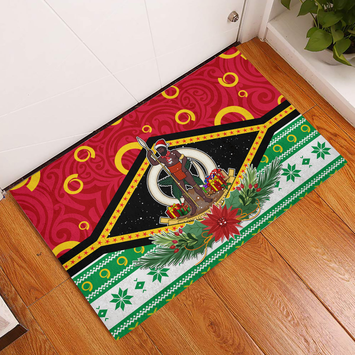 Vanuatu Christmas Rubber Doormat Santa God Yumi LT05 Red - Polynesian Pride