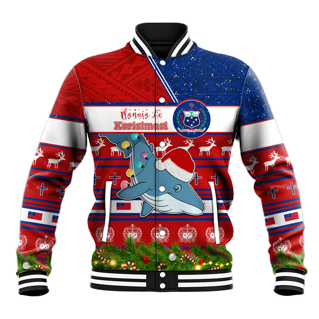 Personalized Samoa Christmas Baseball Jacket Santas Whale Manuia Le Kerisimasi LT05 Unisex Red - Polynesian Pride