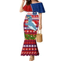 Personalized Samoa Christmas Family Matching Mermaid Dress and Hawaiian Shirt Santas Whale Manuia Le Kerisimasi LT05 Mom's Dress Red - Polynesian Pride