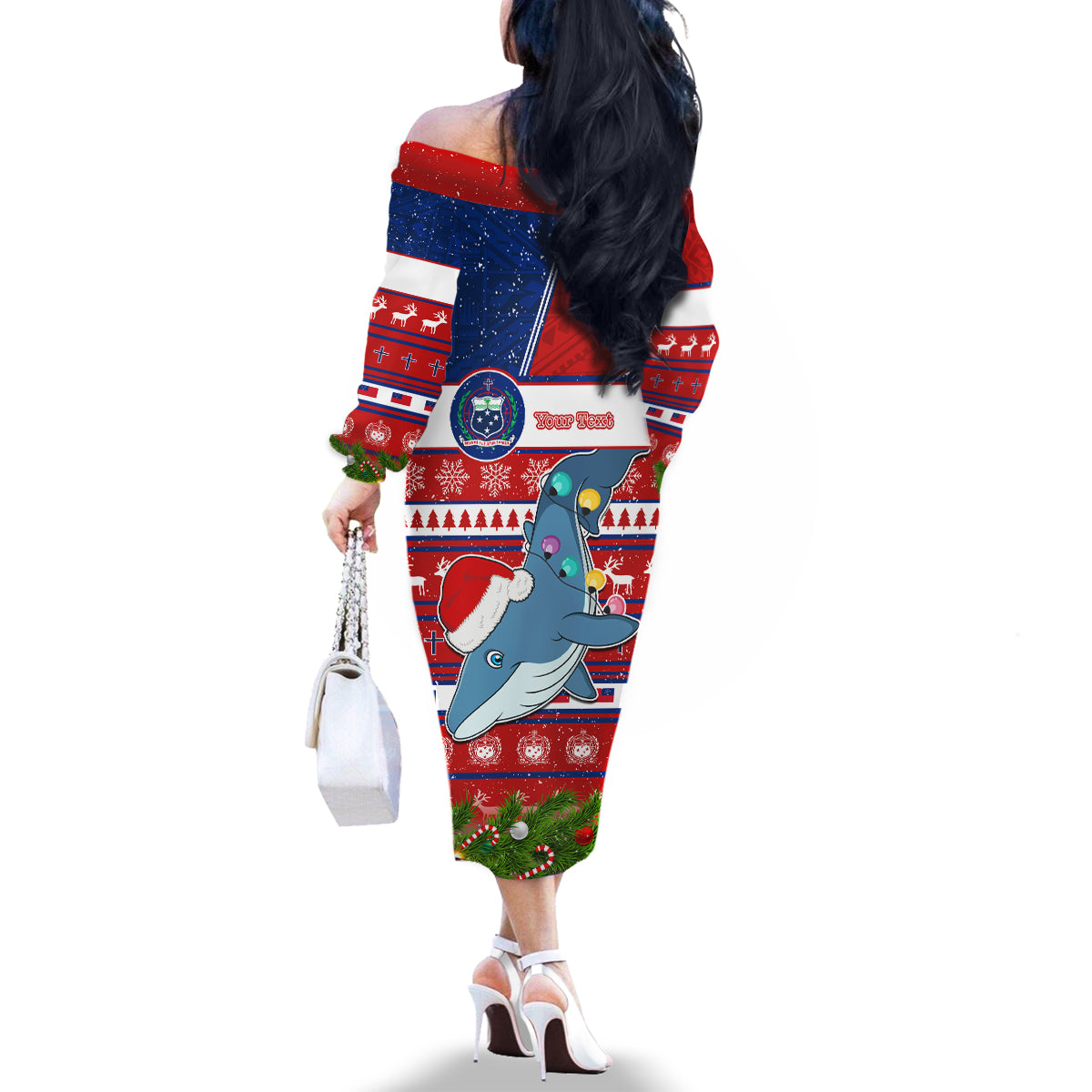 Personalized Samoa Christmas Family Matching Off Shoulder Long Sleeve Dress and Hawaiian Shirt Santas Whale Manuia Le Kerisimasi LT05 - Polynesian Pride