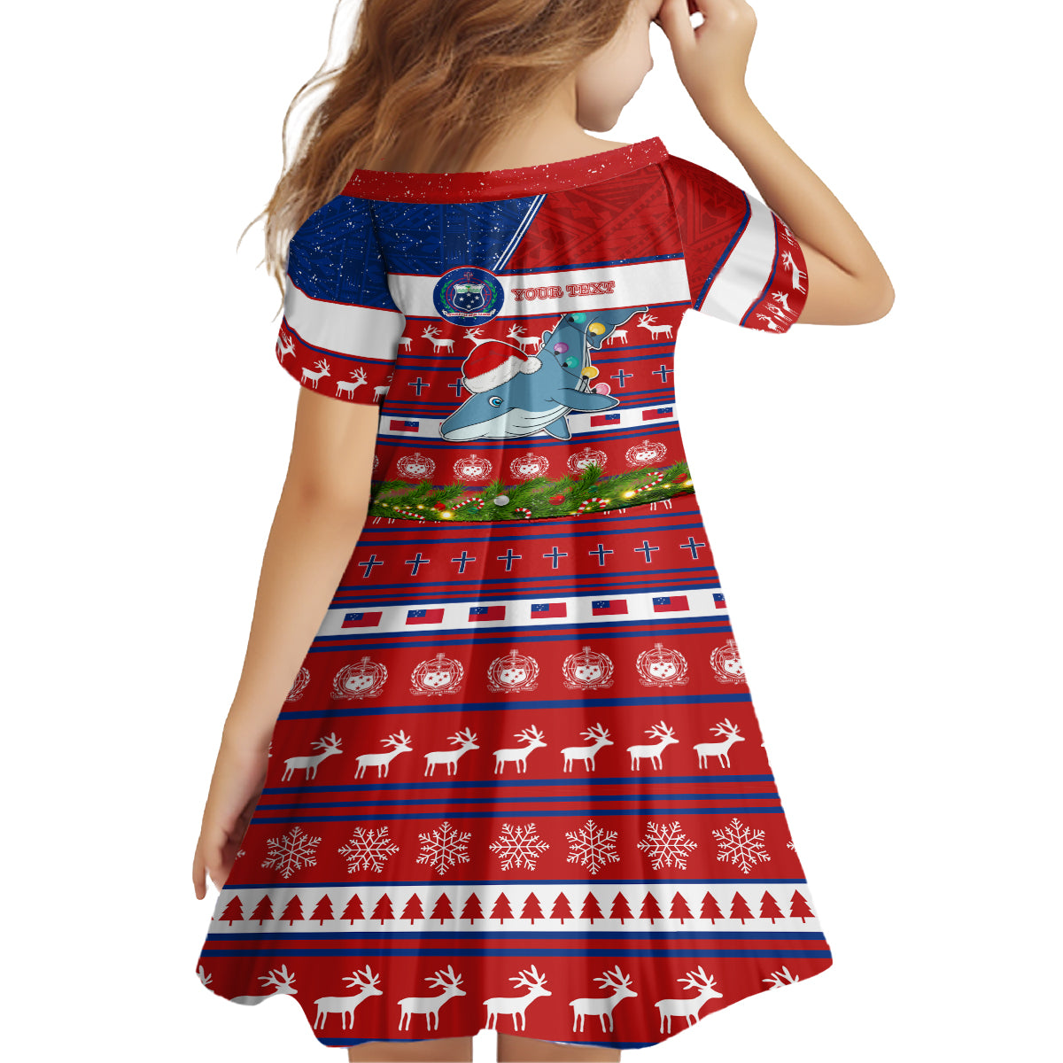 Personalized Samoa Christmas Kid Short Sleeve Dress Santas Whale Manuia Le Kerisimasi LT05 - Polynesian Pride