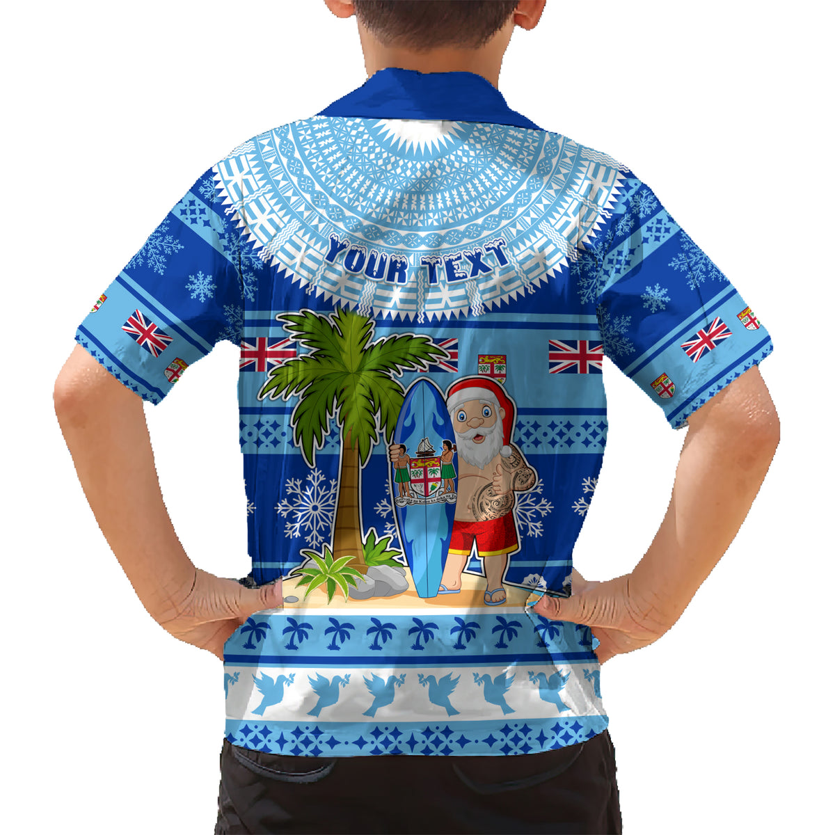 Personalized Fiji Christmas Kid Hawaiian Shirt Santa Claus Surf Marau Na Kerisimasi LT05 - Polynesian Pride