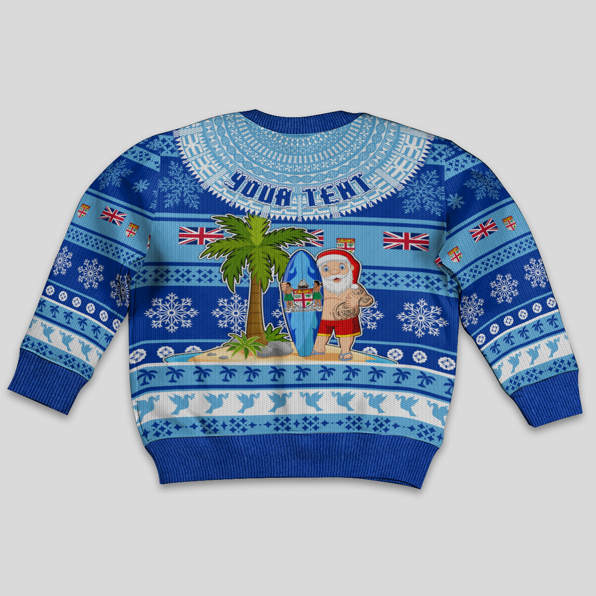 Personalised Fiji Christmas Kid Ugly Christmas Sweater Santa Claus Surf Marau Na Kerisimasi LT05 - Polynesian Pride