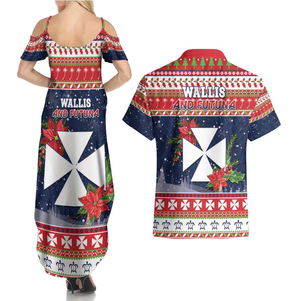 Wallis and Futuna Christmas Couples Matching Summer Maxi Dress and Hawaiian Shirt Poinsettia Joyeux Noel LT05 - Polynesian Pride