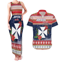Wallis and Futuna Christmas Couples Matching Tank Maxi Dress and Hawaiian Shirt Poinsettia Joyeux Noel LT05 Red - Polynesian Pride