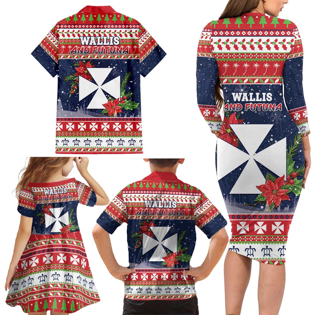 Wallis and Futuna Christmas Family Matching Long Sleeve Bodycon Dress and Hawaiian Shirt Poinsettia Joyeux Noel LT05 - Polynesian Pride