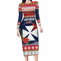 Wallis and Futuna Christmas Family Matching Long Sleeve Bodycon Dress and Hawaiian Shirt Poinsettia Joyeux Noel LT05 Mom's Dress Red - Polynesian Pride