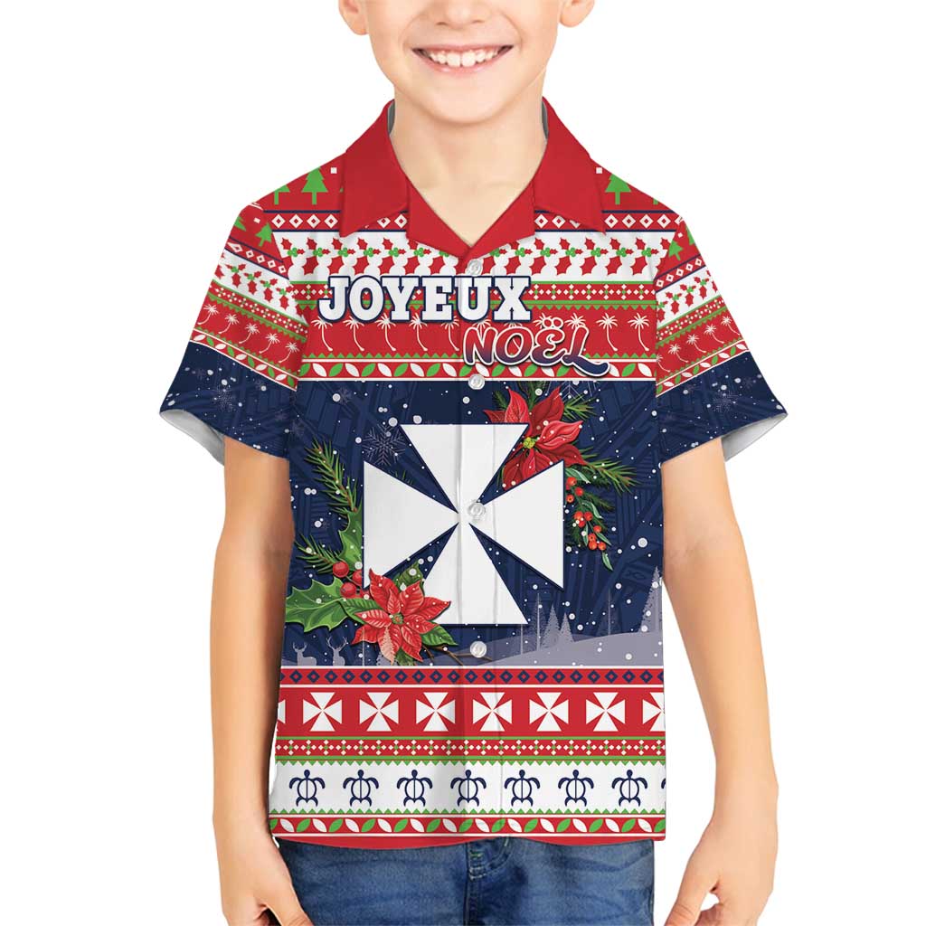 Wallis and Futuna Christmas Family Matching Long Sleeve Bodycon Dress and Hawaiian Shirt Poinsettia Joyeux Noel LT05 Son's Shirt Red - Polynesian Pride