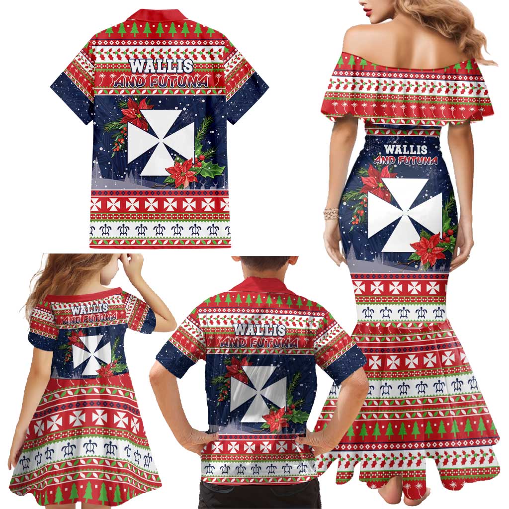Wallis and Futuna Christmas Family Matching Mermaid Dress and Hawaiian Shirt Poinsettia Joyeux Noel LT05 - Polynesian Pride