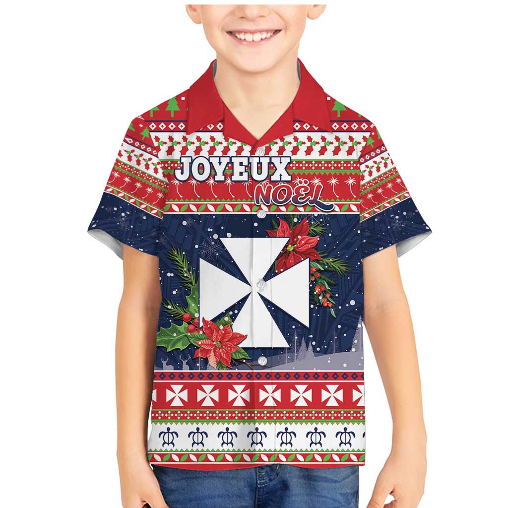 Wallis and Futuna Christmas Family Matching Mermaid Dress and Hawaiian Shirt Poinsettia Joyeux Noel LT05 Son's Shirt Red - Polynesian Pride