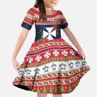 Wallis and Futuna Christmas Family Matching Off The Shoulder Long Sleeve Dress and Hawaiian Shirt Poinsettia Joyeux Noel LT05 Daughter's Dress Red - Polynesian Pride