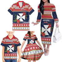 Wallis and Futuna Christmas Family Matching Off The Shoulder Long Sleeve Dress and Hawaiian Shirt Poinsettia Joyeux Noel LT05 - Polynesian Pride