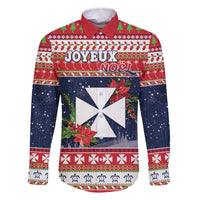 Wallis and Futuna Christmas Family Matching Off The Shoulder Long Sleeve Dress and Hawaiian Shirt Poinsettia Joyeux Noel LT05 Dad's Shirt - Long Sleeve Red - Polynesian Pride