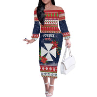 Wallis and Futuna Christmas Family Matching Off The Shoulder Long Sleeve Dress and Hawaiian Shirt Poinsettia Joyeux Noel LT05 Mom's Dress Red - Polynesian Pride