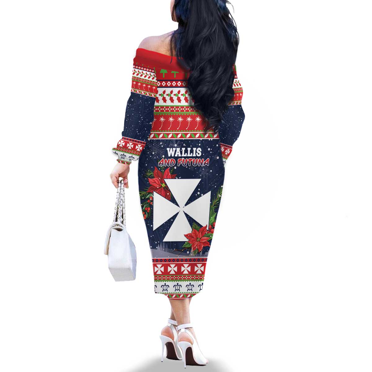 Wallis and Futuna Christmas Family Matching Off The Shoulder Long Sleeve Dress and Hawaiian Shirt Poinsettia Joyeux Noel LT05 - Polynesian Pride