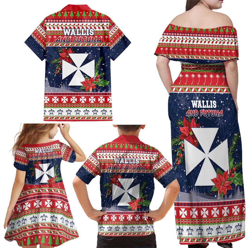 Wallis and Futuna Christmas Family Matching Off Shoulder Maxi Dress and Hawaiian Shirt Poinsettia Joyeux Noel LT05 - Polynesian Pride