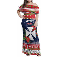 Wallis and Futuna Christmas Family Matching Off Shoulder Maxi Dress and Hawaiian Shirt Poinsettia Joyeux Noel LT05 Mom's Dress Red - Polynesian Pride