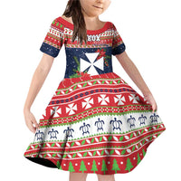 Wallis and Futuna Christmas Family Matching Off Shoulder Short Dress and Hawaiian Shirt Poinsettia Joyeux Noel LT05 Daughter's Dress Red - Polynesian Pride