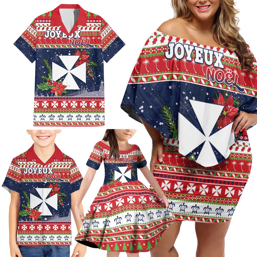 Wallis and Futuna Christmas Family Matching Off Shoulder Short Dress and Hawaiian Shirt Poinsettia Joyeux Noel LT05 - Polynesian Pride