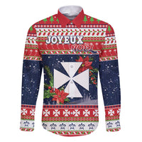 Wallis and Futuna Christmas Family Matching Puletasi and Hawaiian Shirt Poinsettia Joyeux Noel LT05 Dad's Shirt - Long Sleeve Red - Polynesian Pride