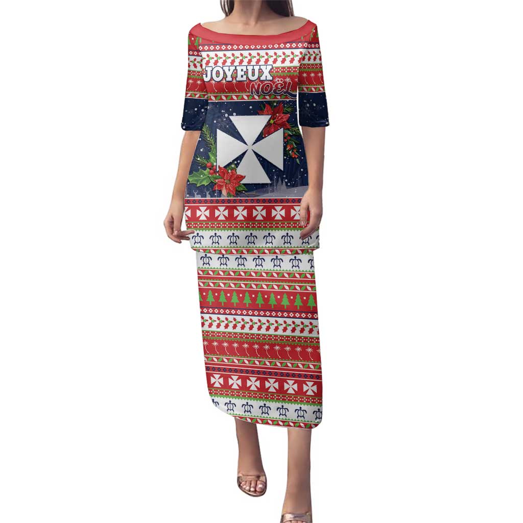 Wallis and Futuna Christmas Family Matching Puletasi and Hawaiian Shirt Poinsettia Joyeux Noel LT05 Mom's Dress Red - Polynesian Pride