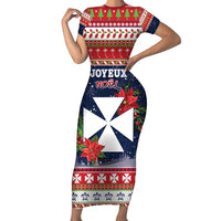 Wallis and Futuna Christmas Family Matching Short Sleeve Bodycon Dress and Hawaiian Shirt Poinsettia Joyeux Noel LT05 Mom's Dress Red - Polynesian Pride