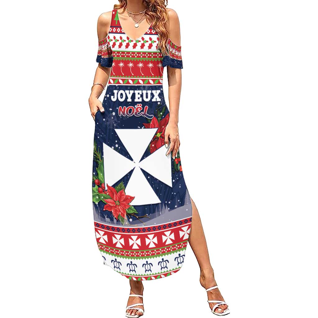 Wallis and Futuna Christmas Family Matching Summer Maxi Dress and Hawaiian Shirt Poinsettia Joyeux Noel LT05 Mom's Dress Red - Polynesian Pride