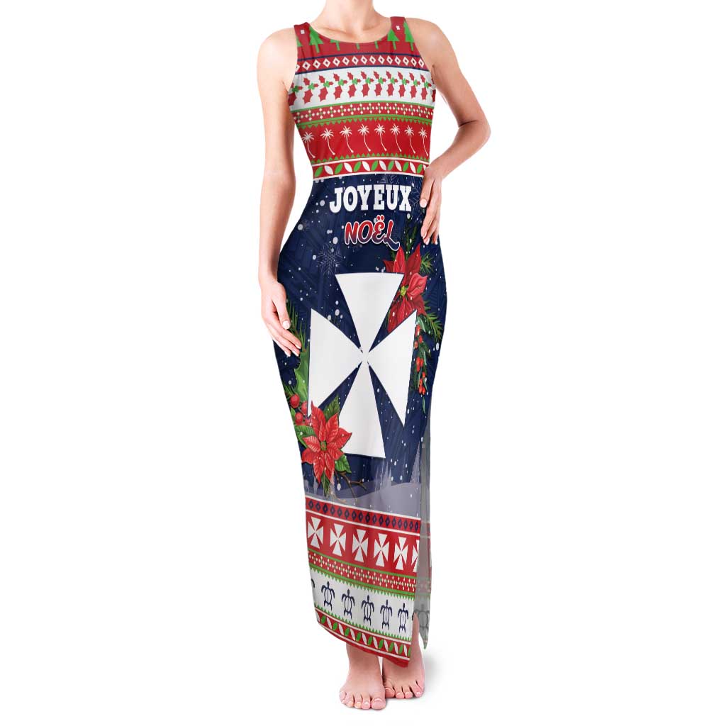 Wallis and Futuna Christmas Family Matching Tank Maxi Dress and Hawaiian Shirt Poinsettia Joyeux Noel LT05 Mom's Dress Red - Polynesian Pride