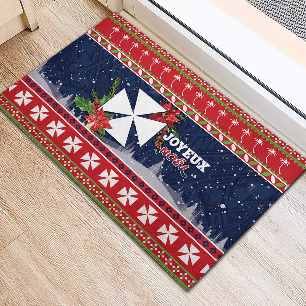 Wallis and Futuna Christmas Rubber Doormat Poinsettia Joyeux Noel