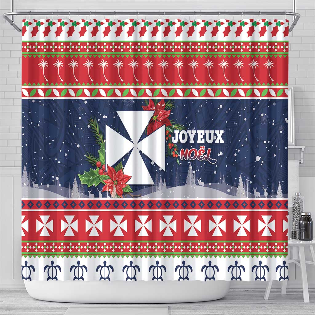 Wallis and Futuna Christmas Shower Curtain Poinsettia Joyeux Noel
