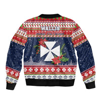 Wallis and Futuna Christmas Sleeve Zip Bomber Jacket Poinsettia Joyeux Noel