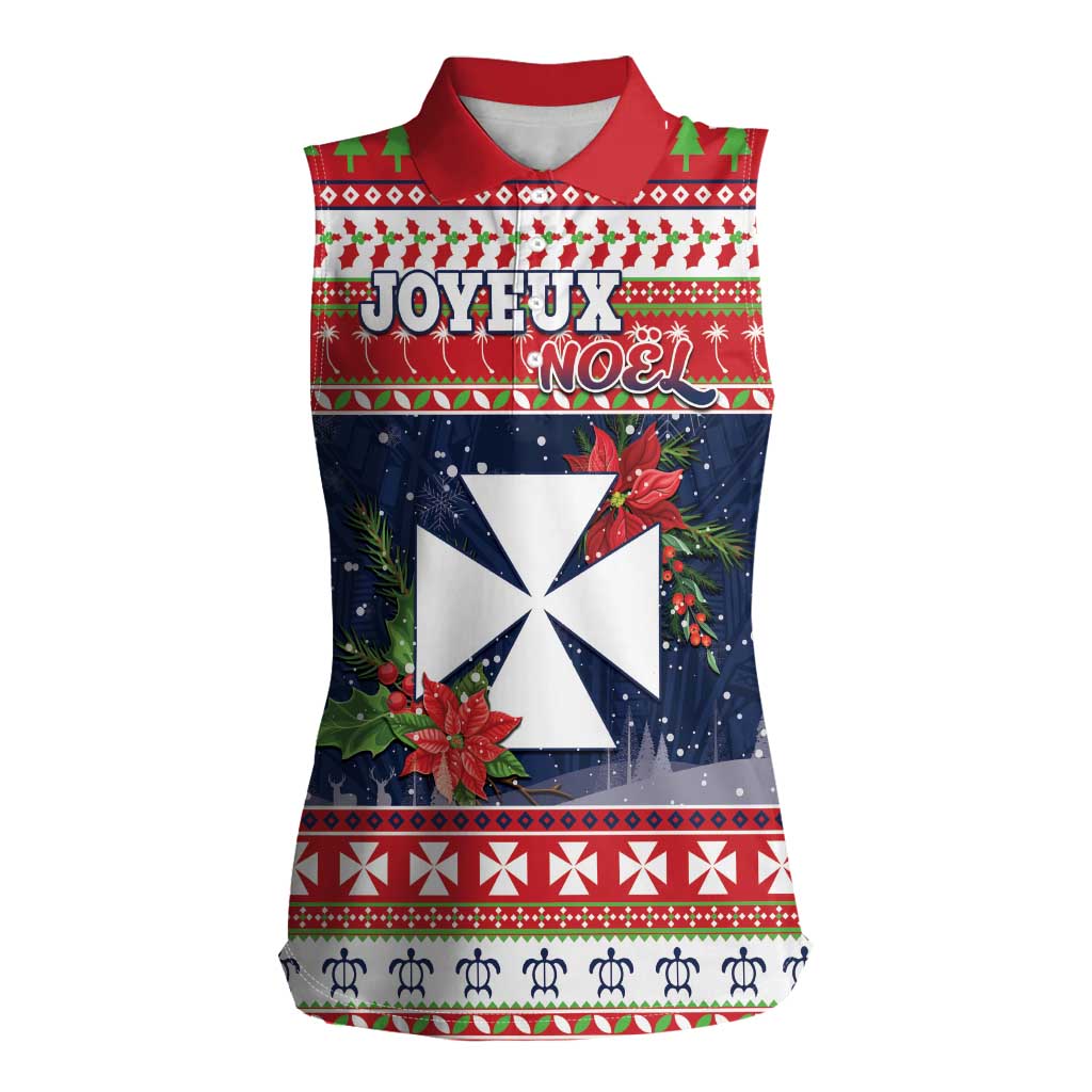 Wallis and Futuna Christmas Women Sleeveless Polo Shirt Poinsettia Joyeux Noel LT05 Female Red - Polynesian Pride