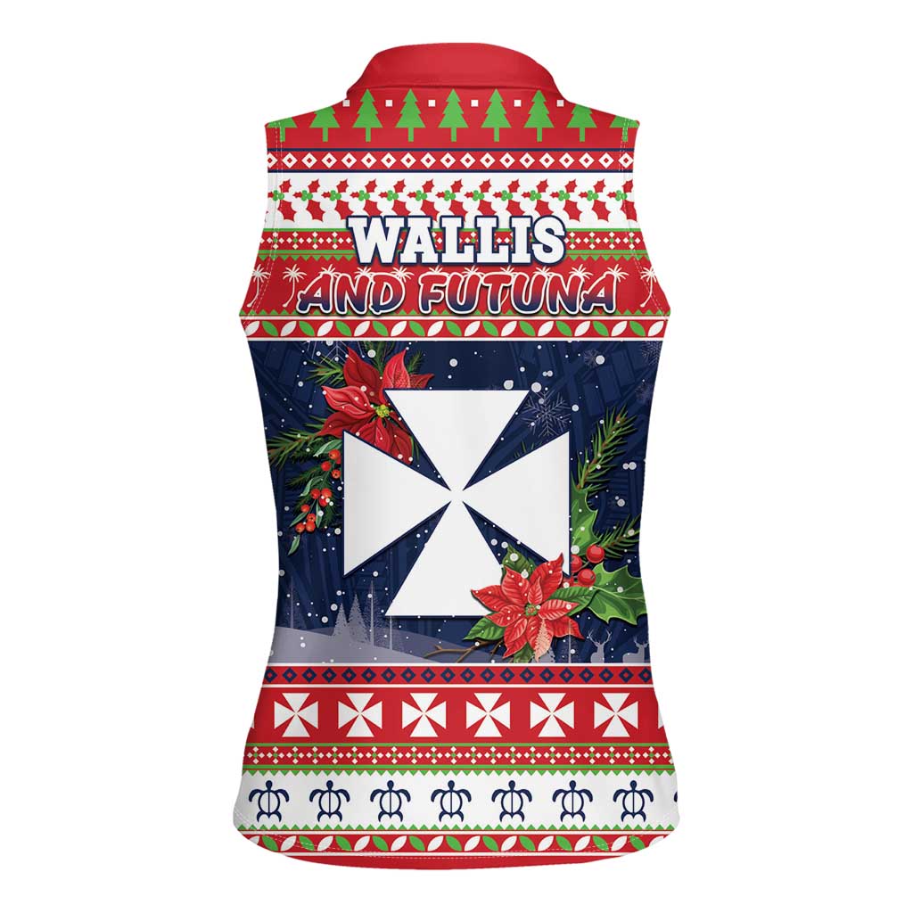Wallis and Futuna Christmas Women Sleeveless Polo Shirt Poinsettia Joyeux Noel LT05 - Polynesian Pride