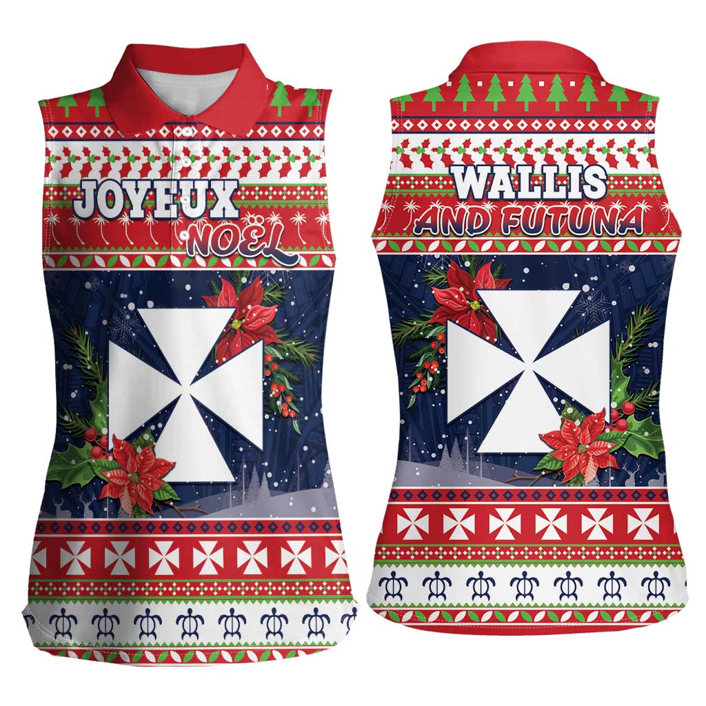 Wallis and Futuna Christmas Women Sleeveless Polo Shirt Poinsettia Joyeux Noel LT05 - Polynesian Pride