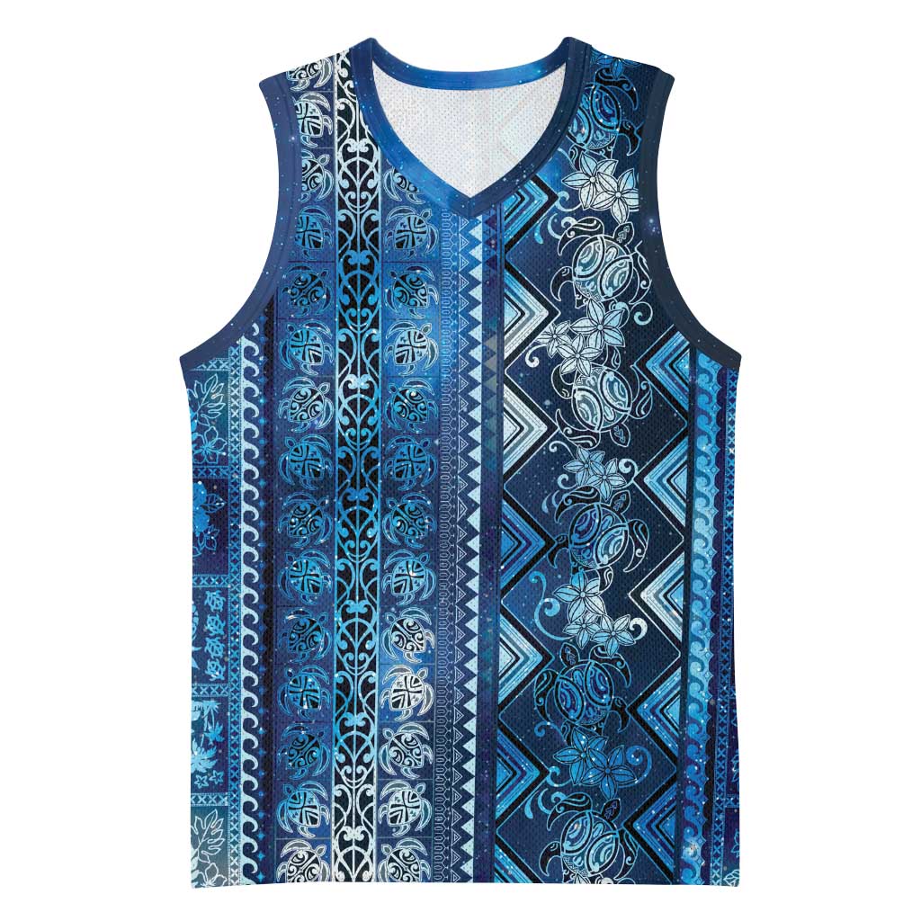 Hawaii Makahiki Turtle Basketball Jersey Galaxy Tapa Pattern - Polynesian Pride