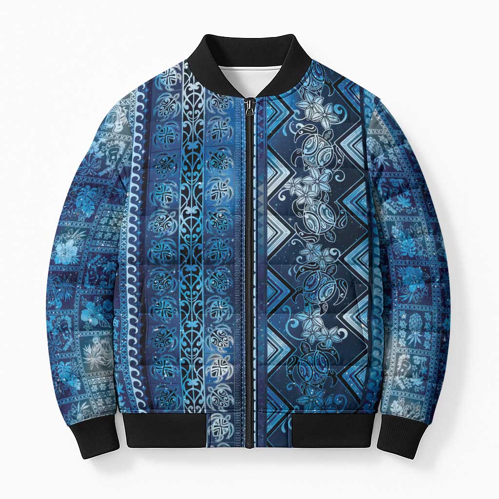 Hawaii Makahiki Turtle Bomber Puffer Jacket Galaxy Tapa Pattern - Polynesian Pride