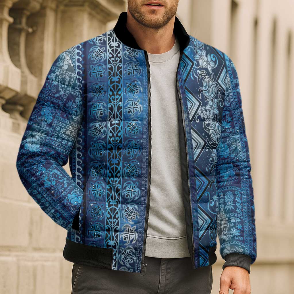 Hawaii Makahiki Turtle Bomber Puffer Jacket Galaxy Tapa Pattern - Polynesian Pride
